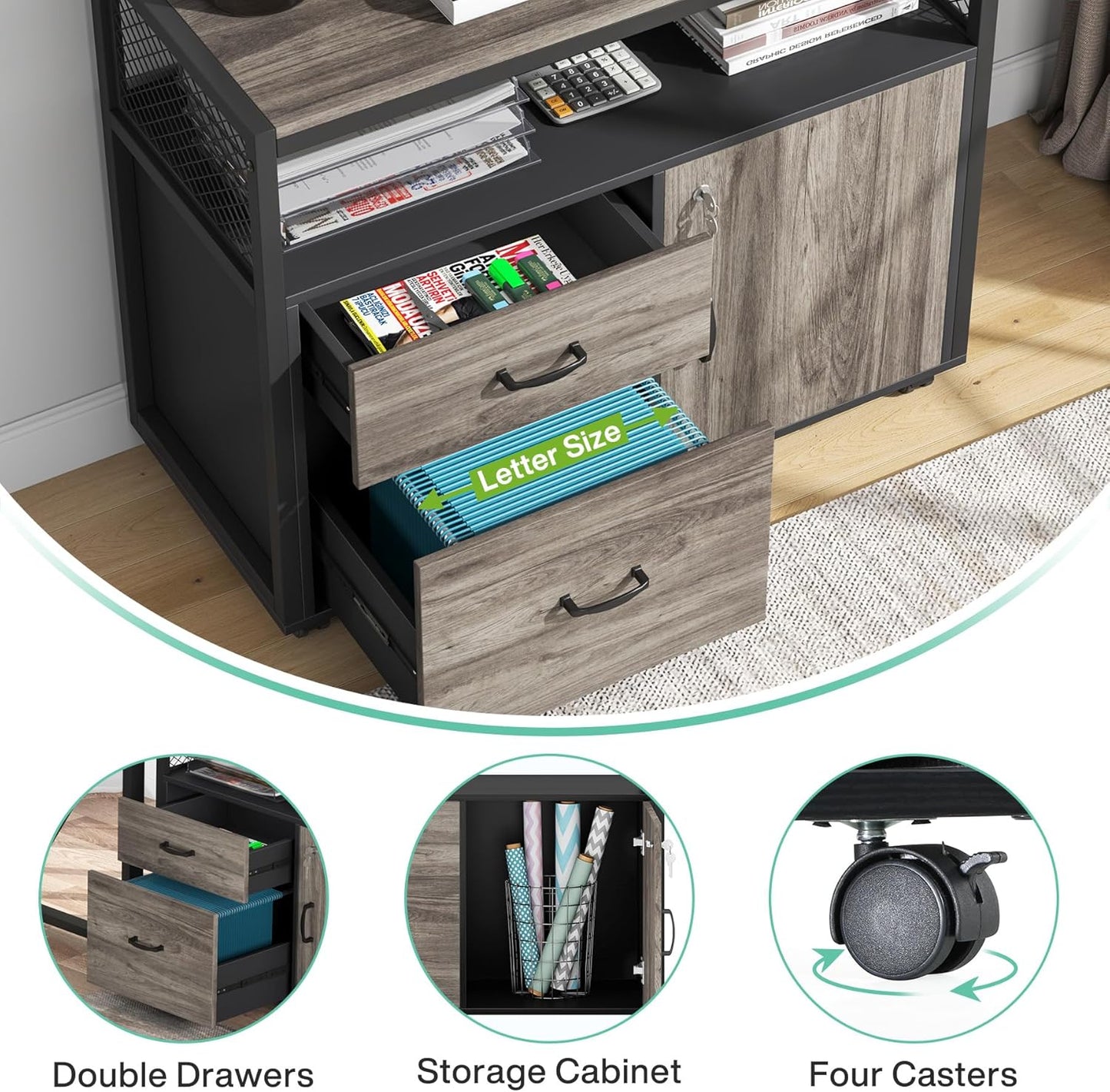 Tribesigns Office Desk with Drawers Sets, 63 inches L Shaped Executive Desk with Mobile File Cabinet for Home Office Furniture Sets (Dark Oak, 63-inch)