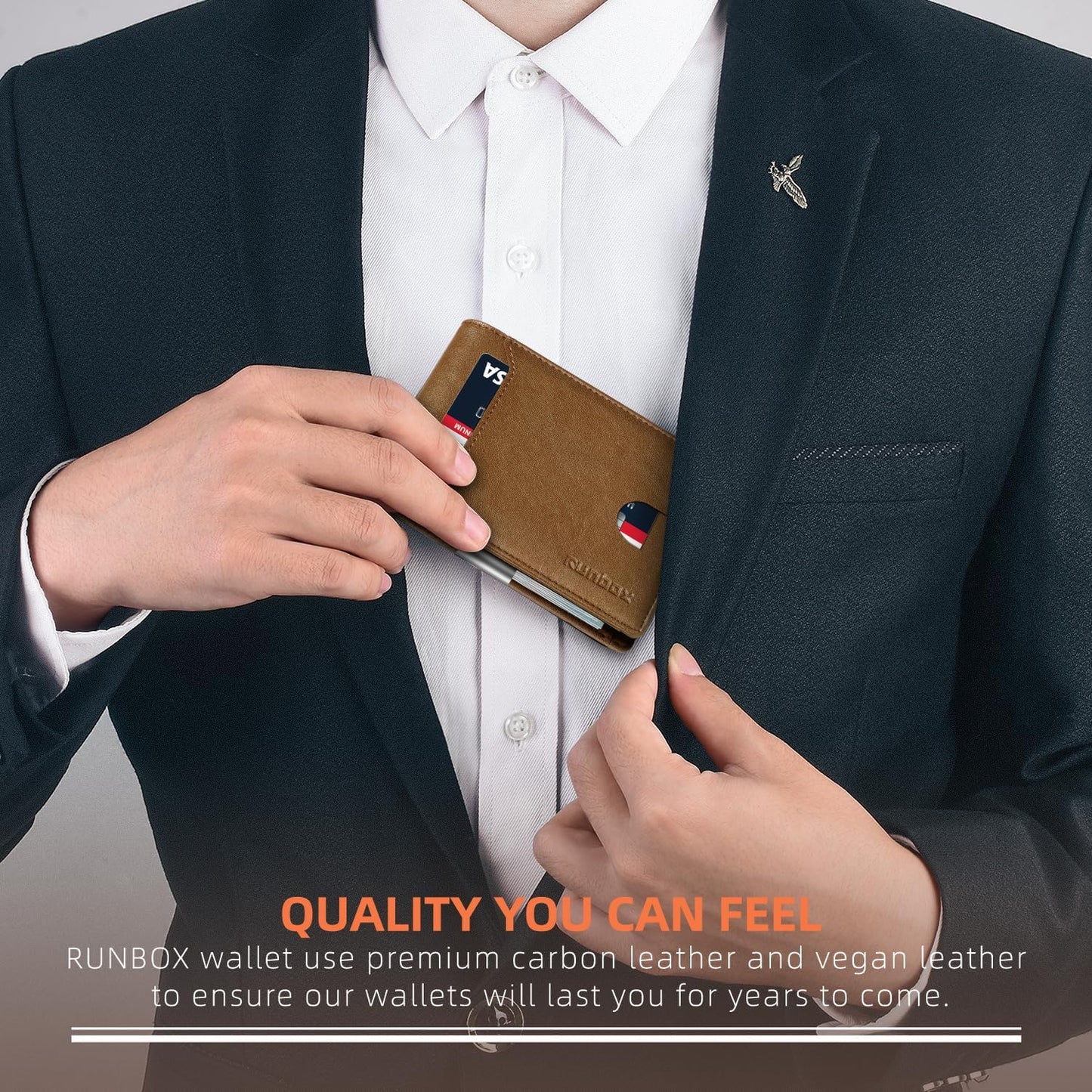 RUNBOX Slim Wallets for Men - Leather Money Clip Mens Wallet - RFID Blocking Front Pocket Bifold Wallet - Thin Credit Card Holder with Gift Box