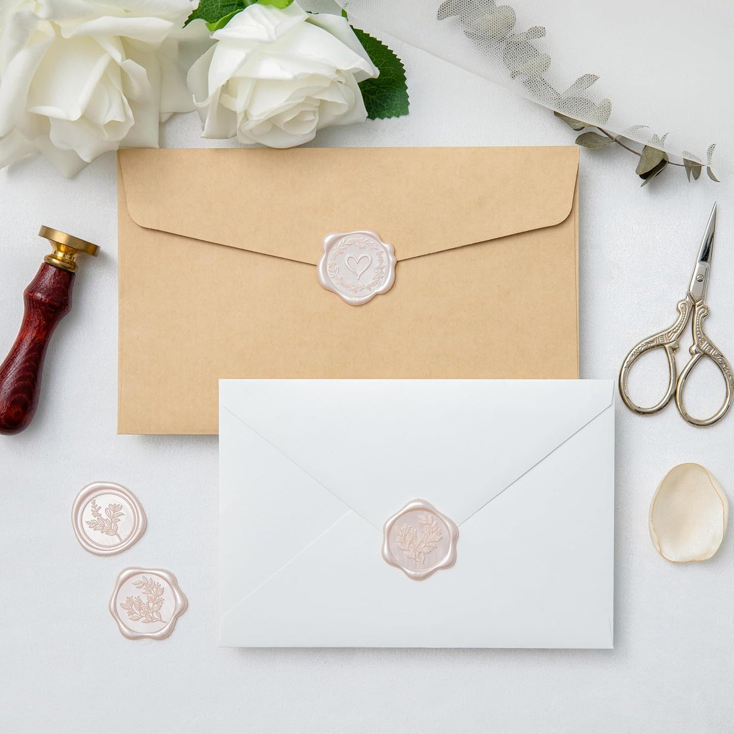 60 Pcs Champagne & Pink Wax Seal Stickers Self-Adhesive Envelope Seals Stamp Stickers, Perfect for Wedding Invitations Seating Chart Christmas Gift Wrapping 3 Designs in 1 Pack