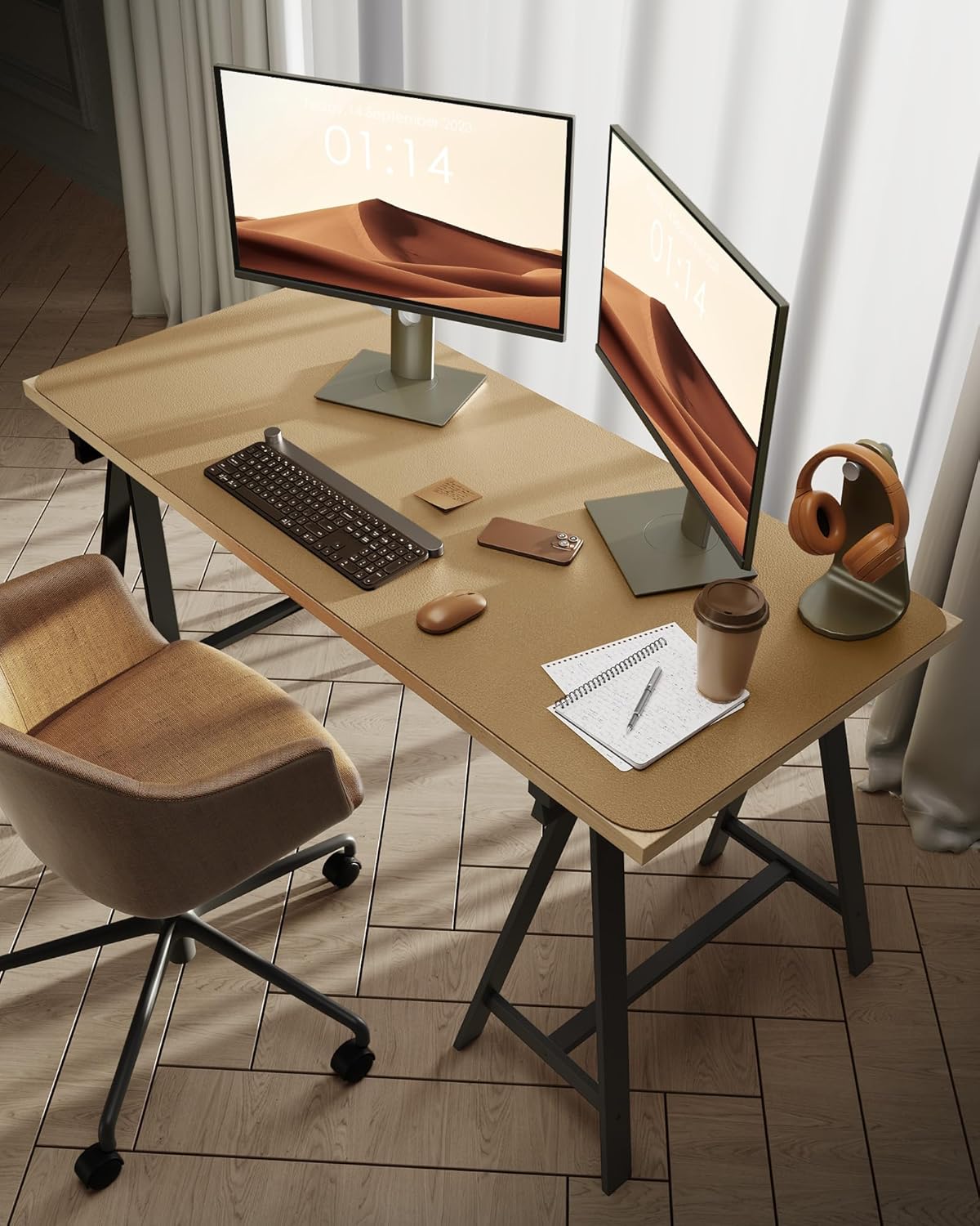 YSAGi Leather Desk Protector, Office Mat, Large Mouse Mat, Non-Slip PU Leather Blotter, Laptop Desk Mat, Waterproof Writing Pad for Office and Home (Latte, 47.2" x 23.21")