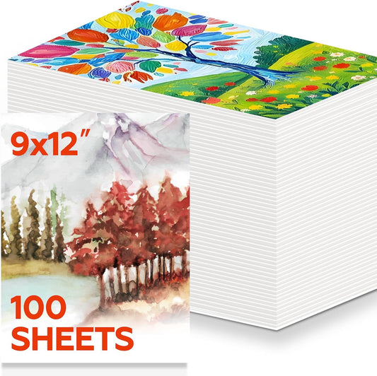 100 Sheets Watercolor Paper Bulk，9 x 12 Inch Cold Press 140 lb/300 GSM Water Color Paper for Kids Adults.Watercolor Drawing Paint Paper for Art Drawing Supplies