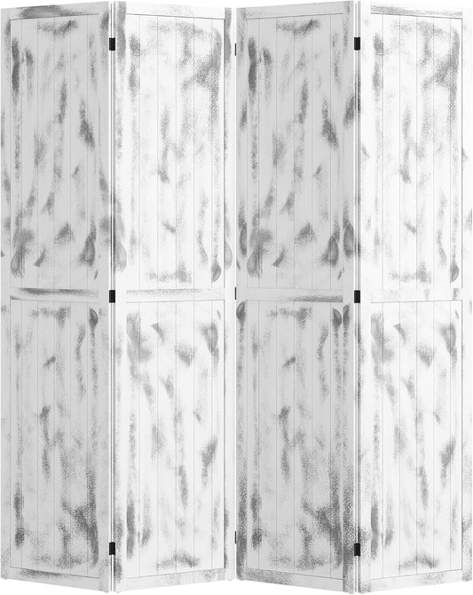 HOMCOM 5.5' Tall 4-Panel Room Divider and Folding Privacy Screen, Woodgrain Freestanding Privacy Divider, Partition Wall, Rustic White