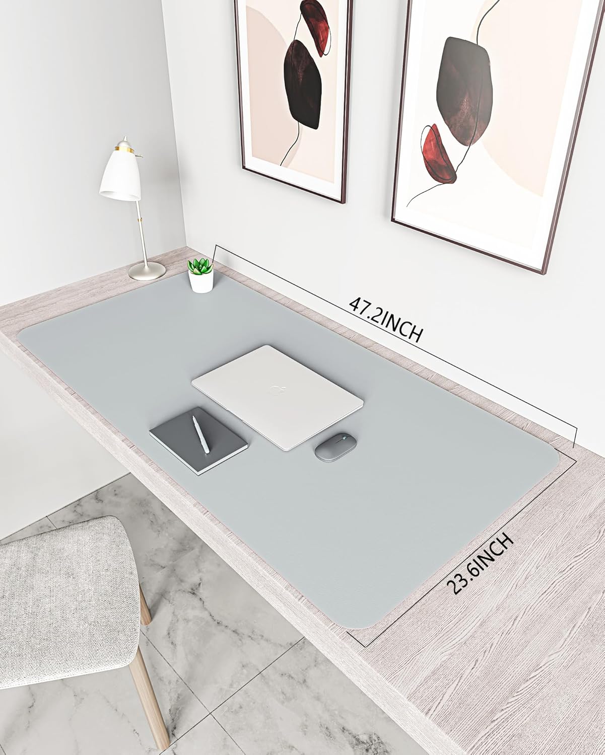 YSAGi Non-Slip Leather Desk Pad XL Size, Waterproof Laptop Computer Desk Keyboard Mat, Table Protector Blotter Mat, Large Mouse Pad for Office/Work/Home/Decor(Silver-Grey, 47.2" x 23.6")-No Band