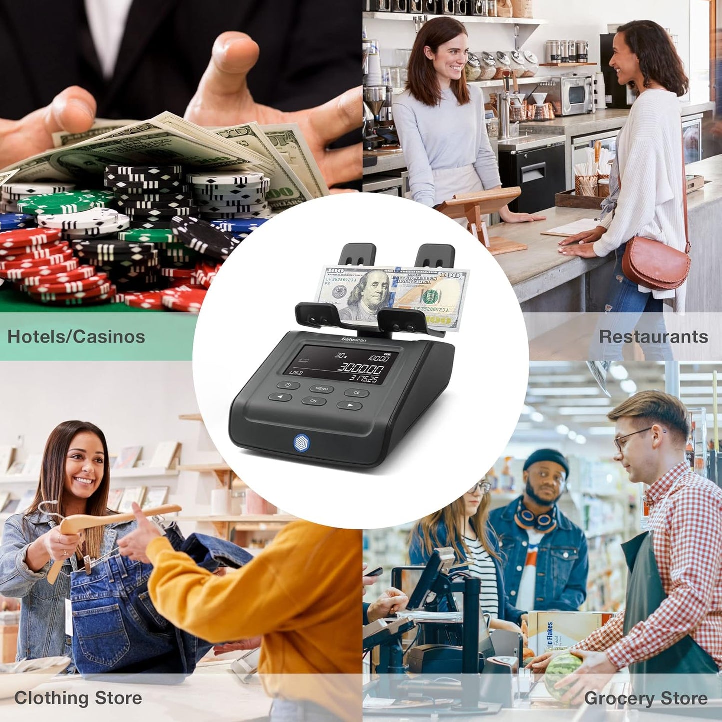 Safescan 6175 Money Counting Scale, Multi-Currency, Ideal for Coins, Bills, and Non-Cash Items, Store Individual Counting Results, Coin Roll and Bill Bundle Counting, Reliable, 3-Year Warranty