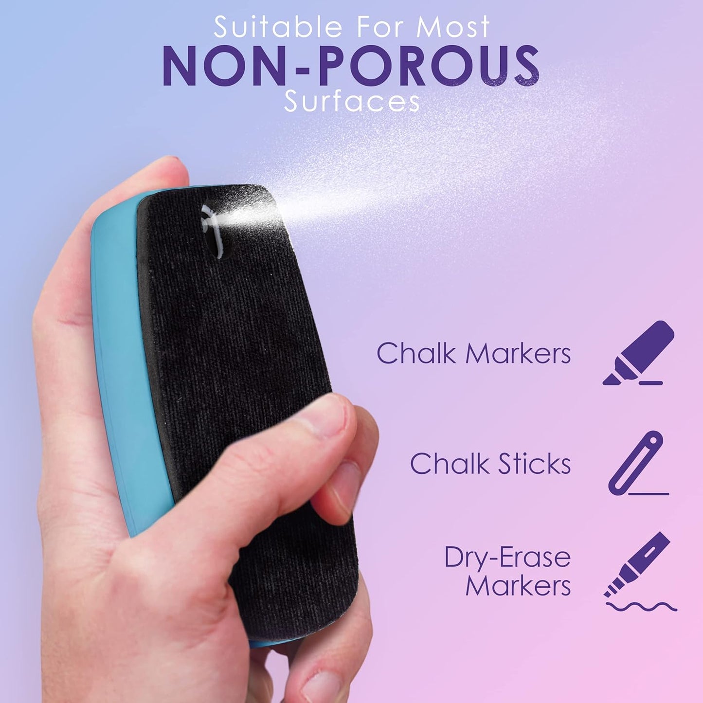 Loddie Doddie 2-in-1 Magnetic Whiteboard Eraser & Chalkboard Eraser with Dry Erase Cleaning Spray (Teal) - Whiteboard Cleaner - Dry Erase Board Cleaner