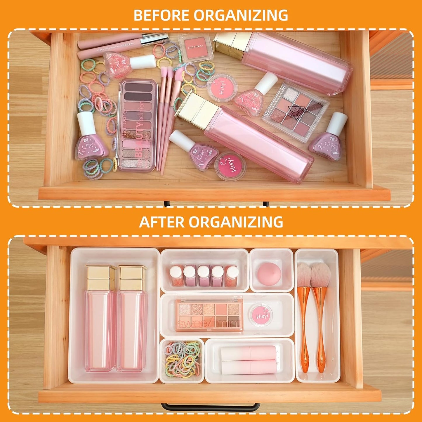 Kitchen Desk Drawer Organizers Storage for Office, Small Acrylic Vanity Trays Makeup for Drawer Bathroom Plastic Make up Organizers 25 Pcs White