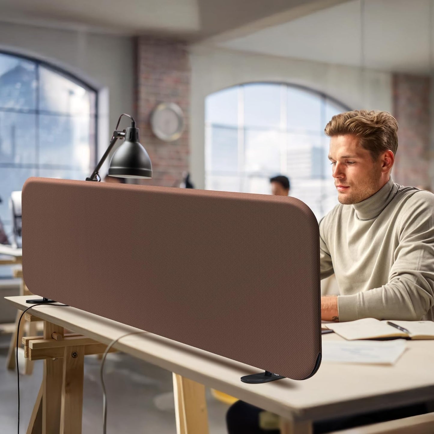 DECOLAB Desk Dividers, Movable Privacy Partition Panel for Students, Office, Home, Shop, Freestanding, Scratch Resistance, 48"x18", Caramel