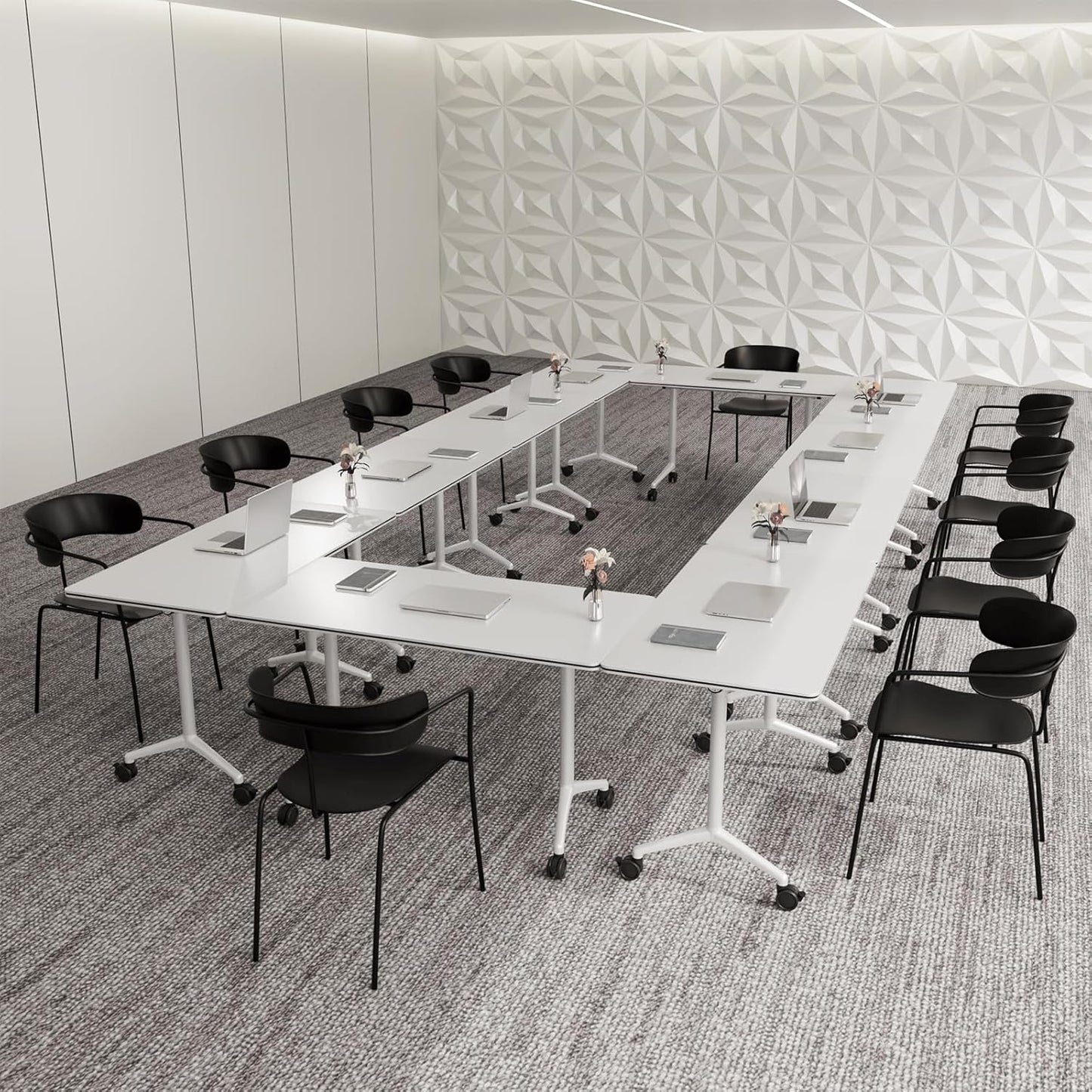 Conference Table,Folding Conference Room Tables Portable Rolling Conference Training Table with Silent Wheels,Mobile Meetings Flip Top Tables for Offices Classrooms Meeting Room (6Pack 55.1in)