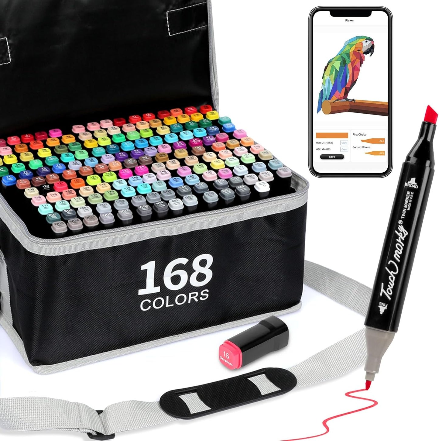 168+2 Colors Alcohol Markers with Free App, Chisel & Fine Tip Alcohol-Based Marker Set for Adults Kids, Dual Tip Artist Markers for Drawing, Coloring Illustration, Painting and Great Gift Idea