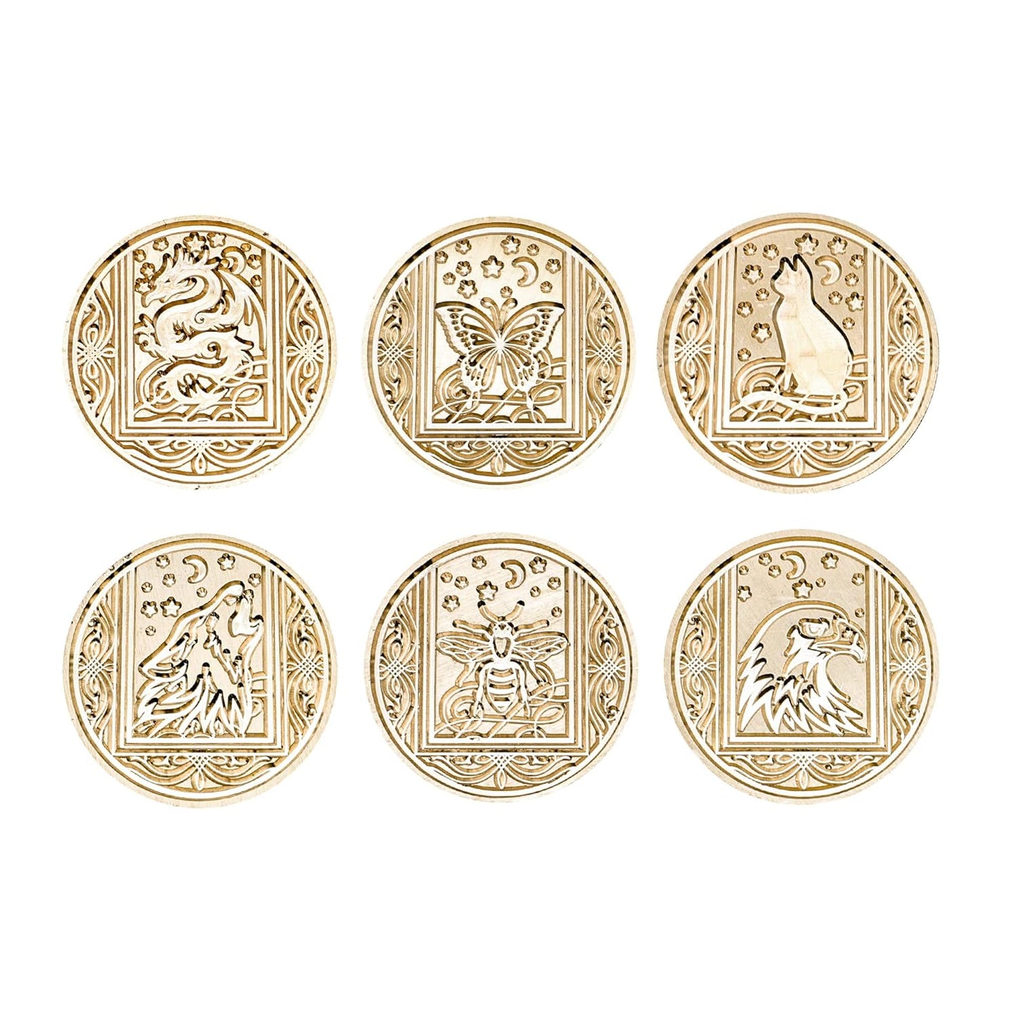 SWANGSA Wax Seal Stamp Set, Vintage 6 Pieces Sealing Wax Stamp Heads and 1 Wooden Handle for Wedding Party Invitations, Letters, Envelopes, Christmas (Starry Animals Set)