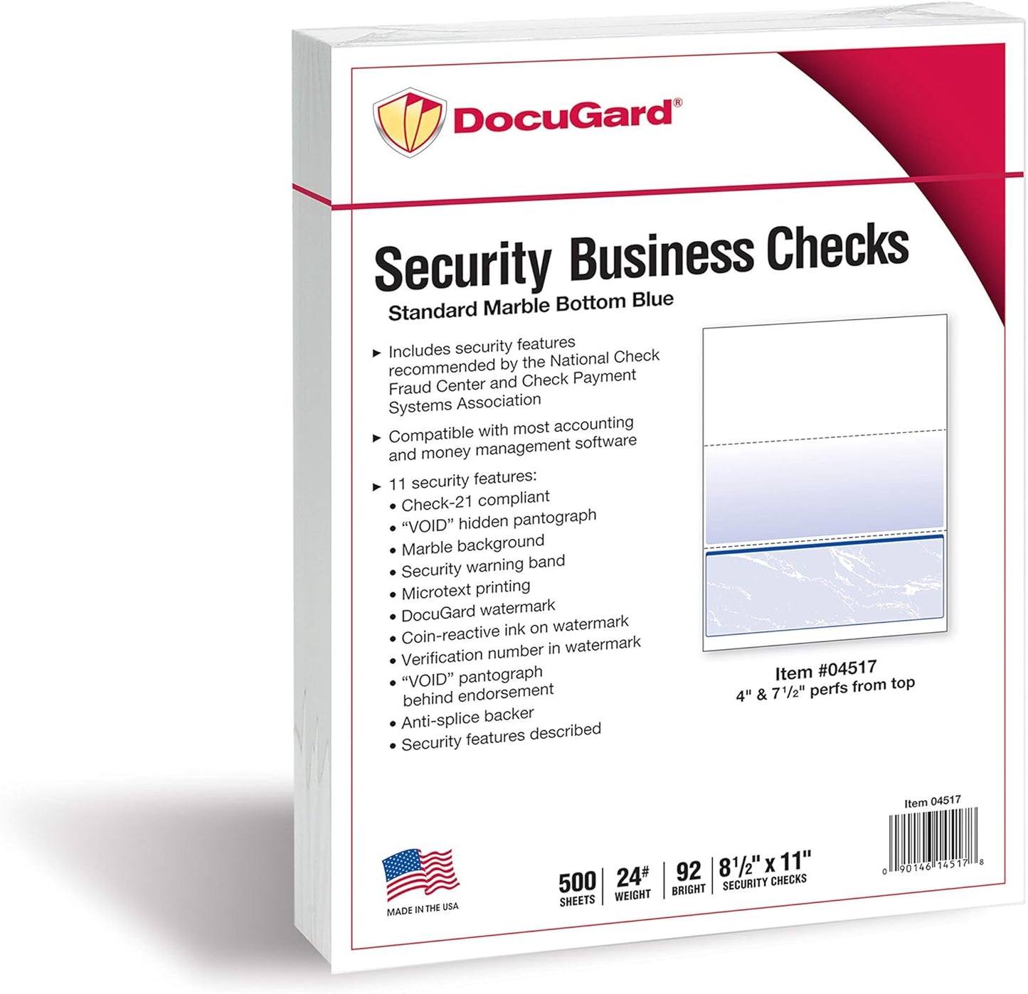 DocuGard Standard Security Check, 11 Features, 8.5 X 11, Blue Marble Bottom, 500/ream