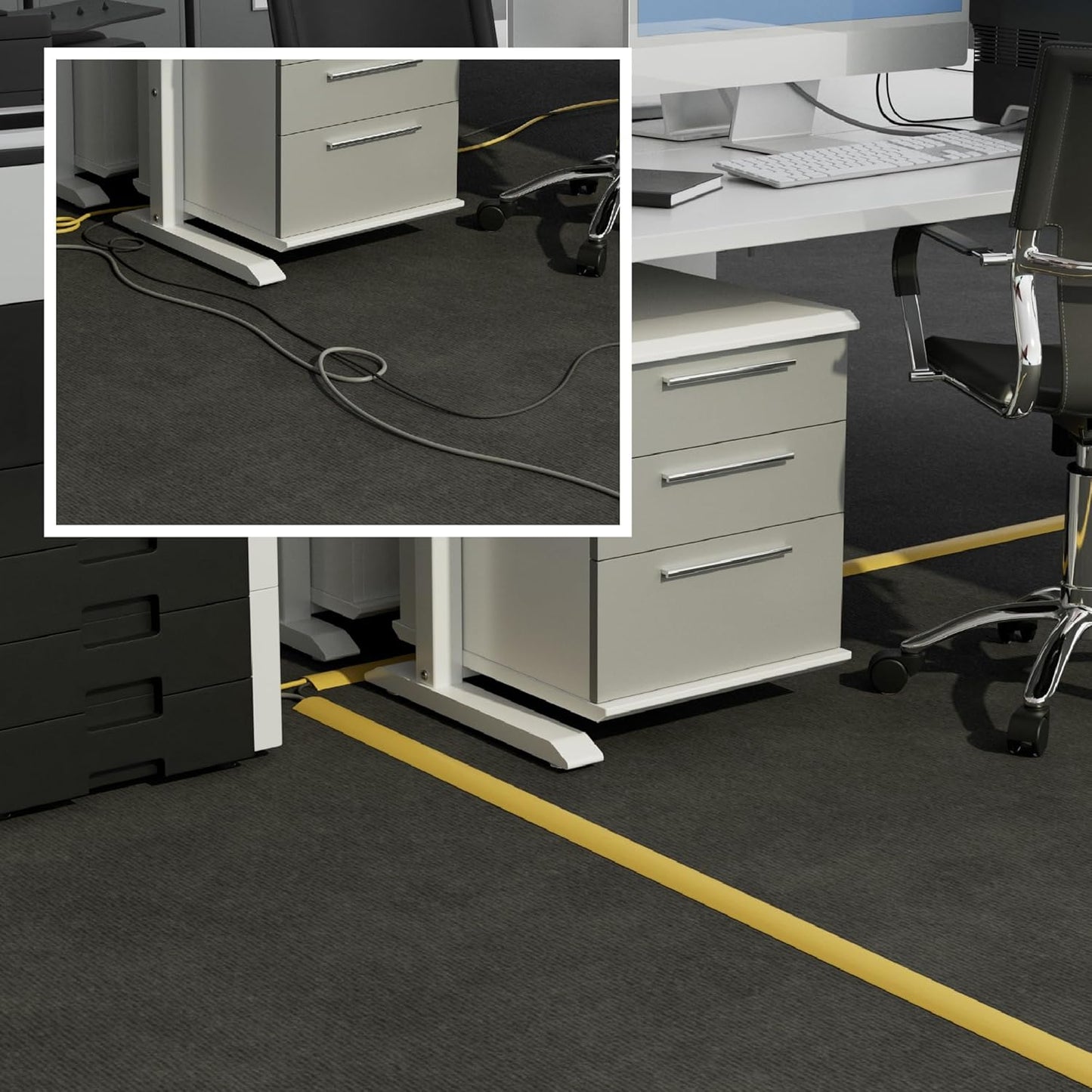 D-Line 6ft Floor Cord Cover, Floor Cable Protector, Extension Cord Cover, Protect Wires & Prevent Cable Trips, Cable Management Solution - Cord Cavity = 0.63" (W) x 0.31" (H) - Safety Yellow