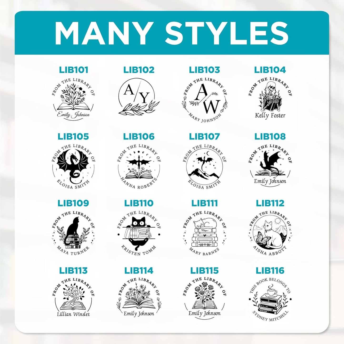 Custom Library Embosser - Style 113 - Embosser, Wood Stamp or Self Inking Stamp - Book Embosser Includes 50 Gold Seals - Custom Stamp Seal from The Library of