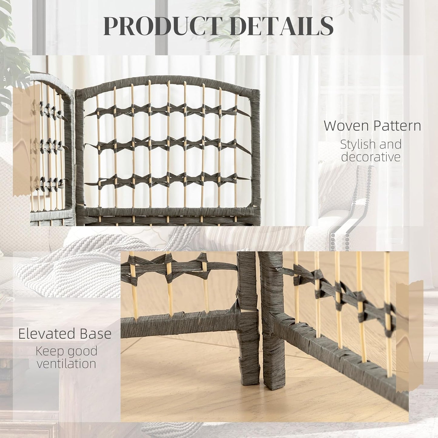 HOMCOM 6 Panel Room Divider, Folding Privacy Screen, 5.6' Room Separator, Wave Fiber Freestanding Partition Wall Divider, Dark Gray