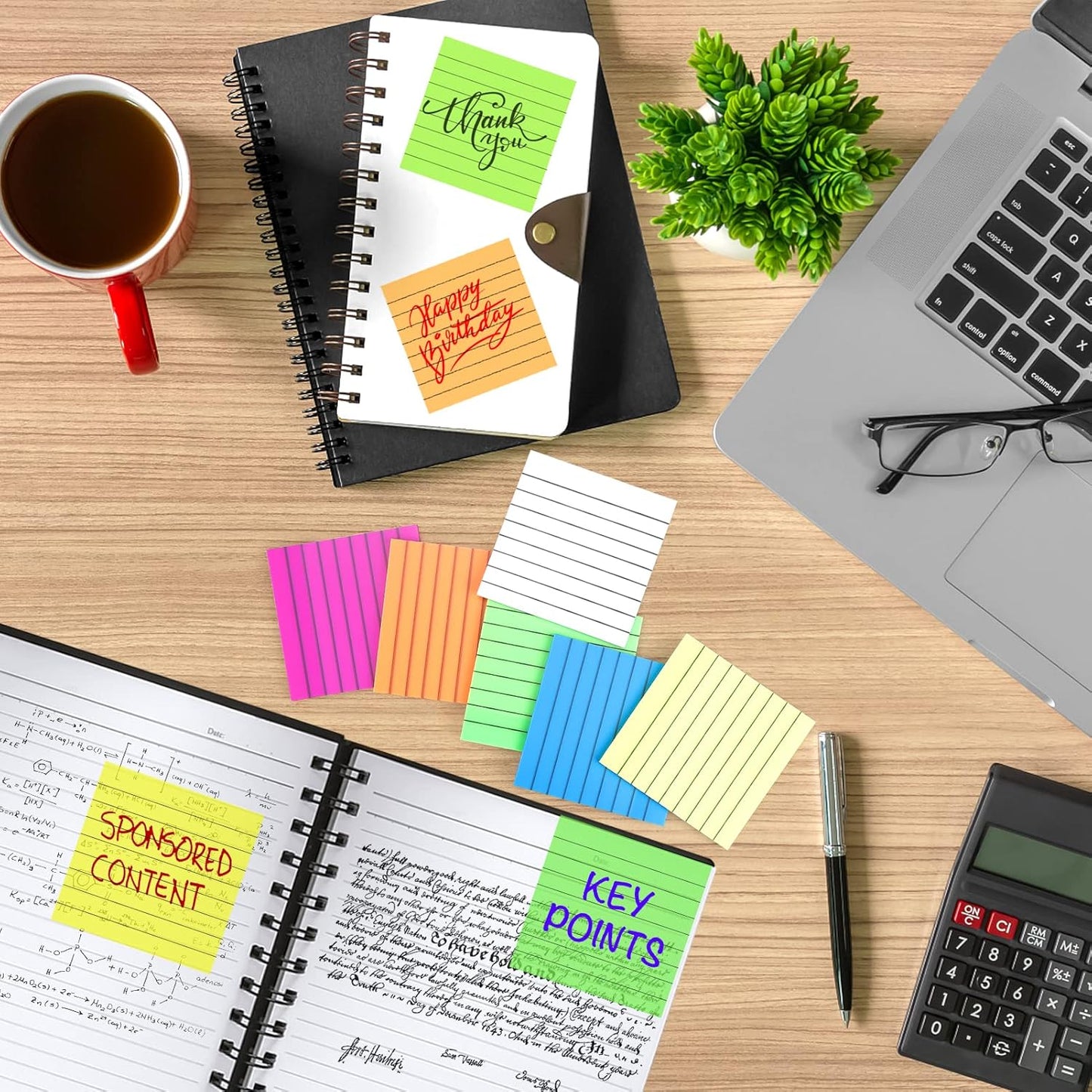 6 Pads Pop Up Transparent Sticky Notes Lined, 300 Sheets 3x3 inch Clear See Through Translucent Sticky Notes with Lines 6 Bright Color Pop-Up Pads Match Post Dispenser Office School Home Supplies