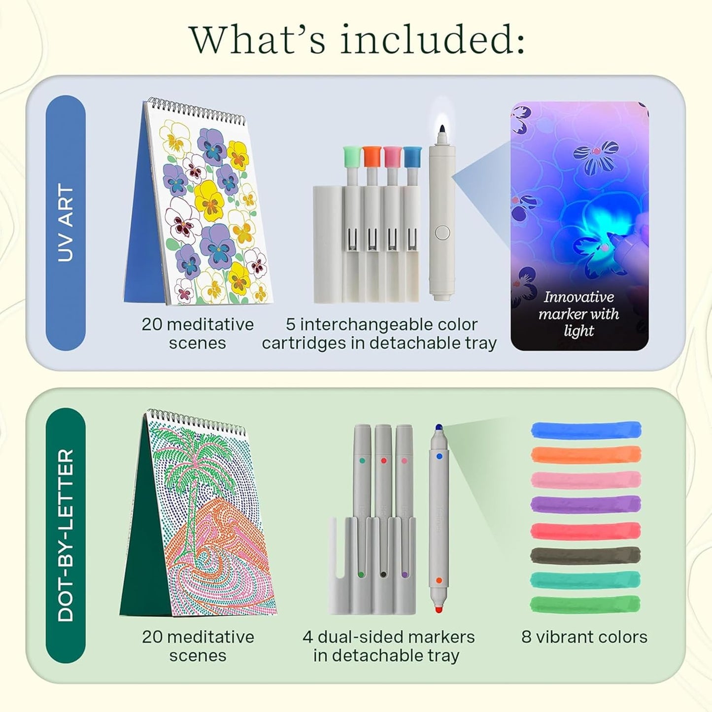 Lifelines FlowArt Activity Pad, 4-Pack - Guided Art Meditations with Markers - Color by Letter, Dot-Pop and More, Coloring Books for Teens, Adults & Seniors