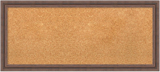 Amanti Art Natural Cork Board for Wall, 14x32 Vision Board with Brown Wood Frame, Medium Corkboard Office Decor for Home Organization, Country Rustic Corkboard Pinboard to Display Items for Home