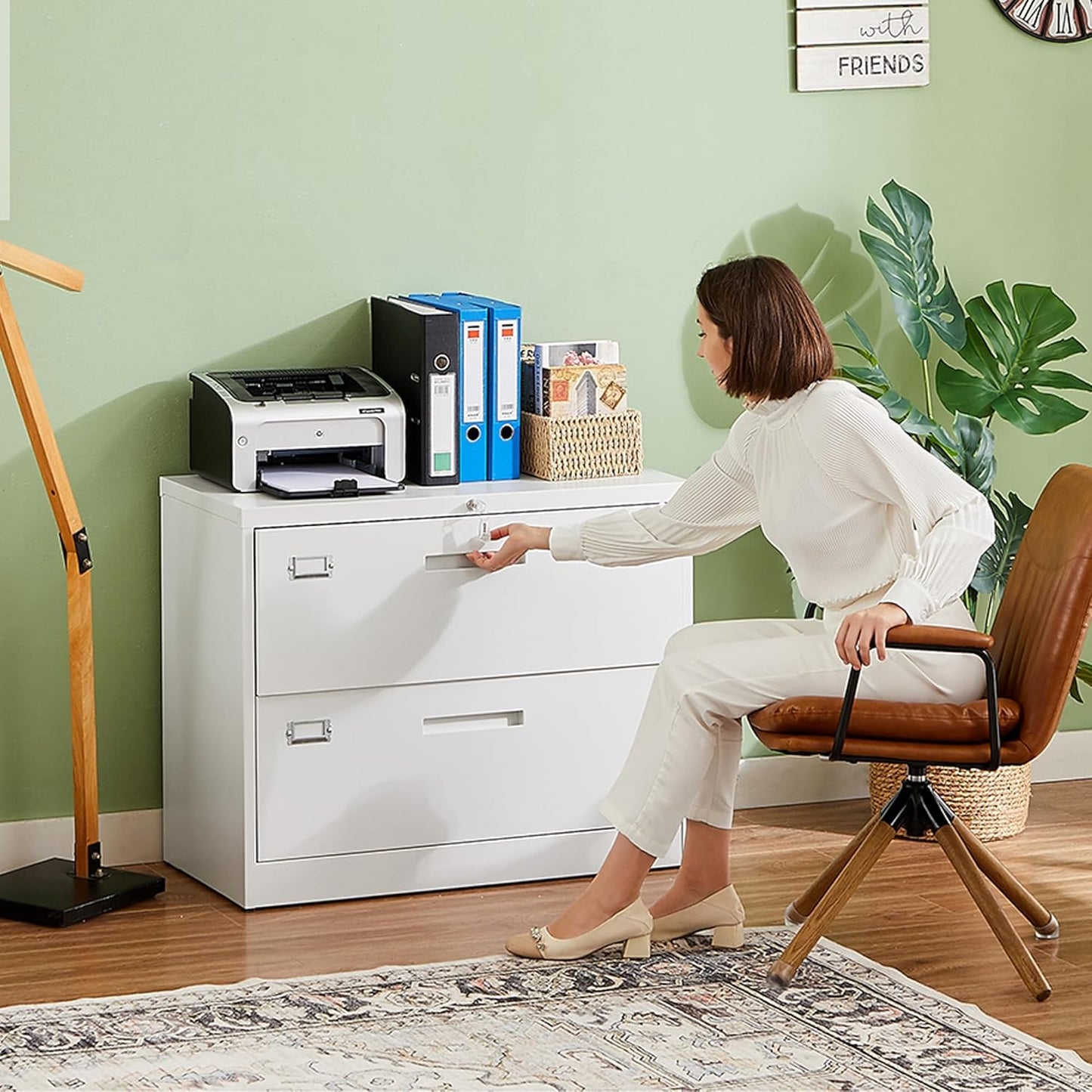 Letaya 2 Drawer Metal Filing Organization Office Cabinets with Lock,Lateral File Cabinets for Home Office Hanging Files Letter/Legal/F4/A4 Size (2 Drawer-White)