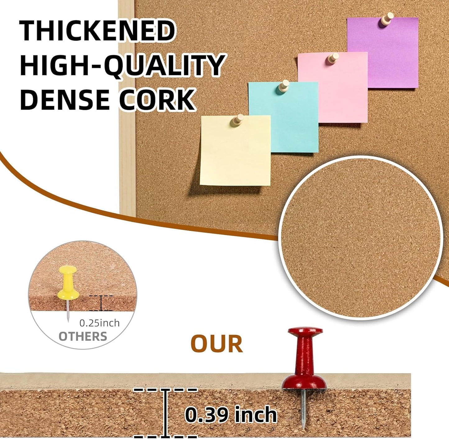24” x 36” Cork Boards for Walls with Wooden Frame 1pack, Double Sided Office Board for Wall Organizer, Bulletins Board Decorative Hanging Pin Board for School, Home & Office, Notice Board Memo Board