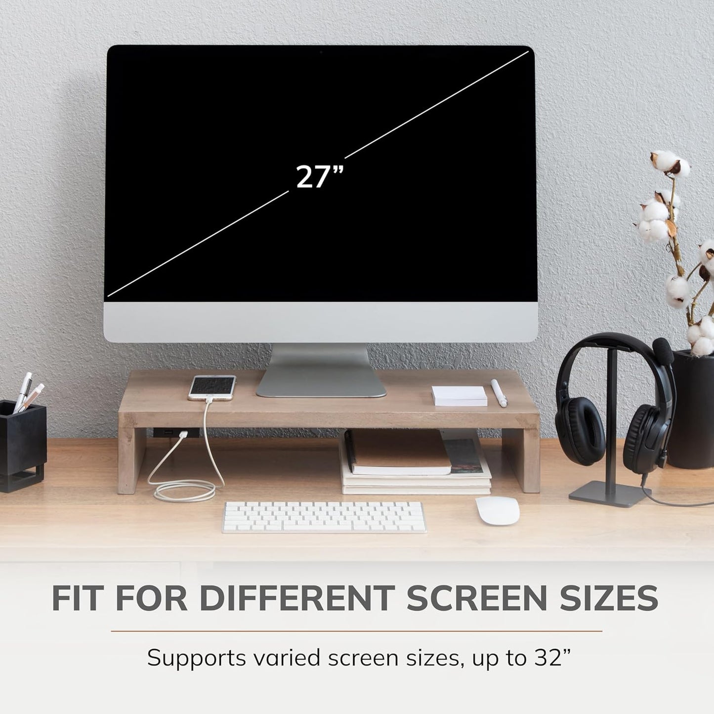 Anji Mountain Wooden Monitor Stand - Elegant Monitor Riser, Perfect Monitor Stand for Desk Organization, Durable Wood Construction monitor stands, Enhances Ergonomics and Workspace Efficiency,Biscotti