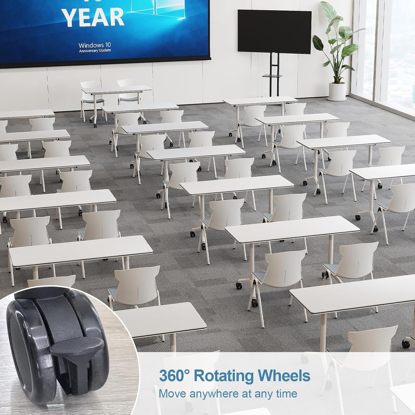 Folding Conference Room Tables 6 Pack, Foldable Modern Mobile Meeting Table Desk Training Table 6FT Large Rolling OfficeTable for Conference Training Classroom (6, 55" * 23.6" * 29.5")