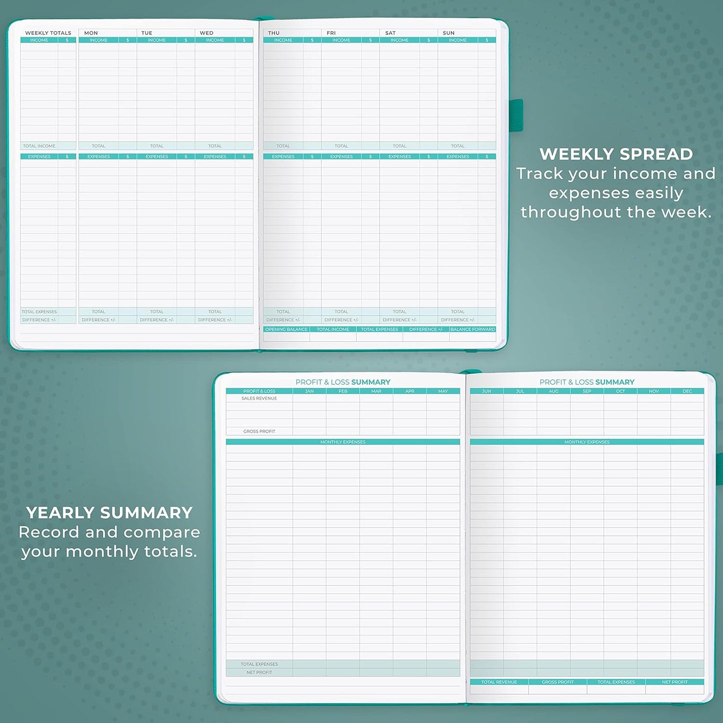 Clever Fox Income & Expense Tracker Large – Accounting & Bookkeeping Ledger Book for Small Business – 2-Year Record Notebook, A4 (Turquoise)