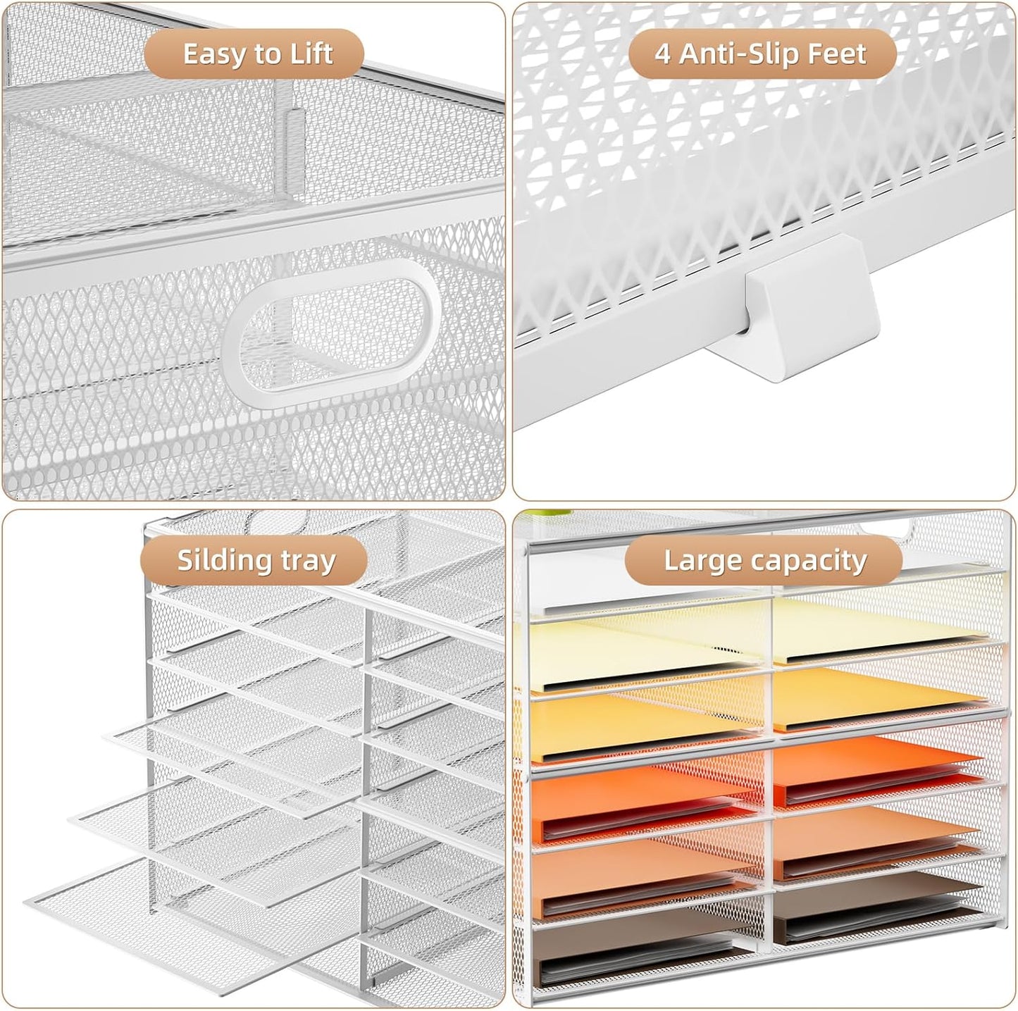 Marbrasse 7 Tier Desktop Literature Organizer, Mesh Paper Organizer Desk Organizers, File Sorter Mail Center Paper Storage Cabinet Classroom Keepers Mailbox for Office Home School, White