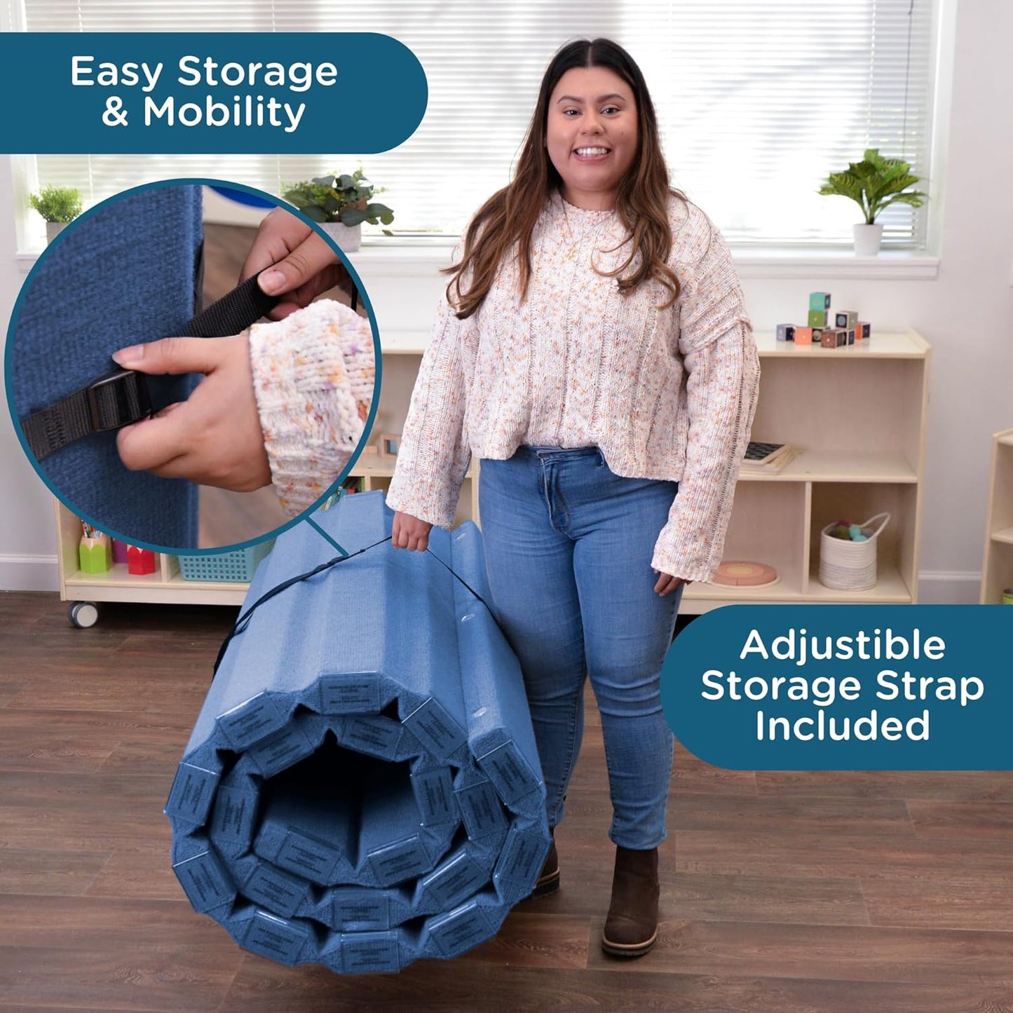 Children’s Factory 48" x 10' Quiet Divider With Sound Dampening Panels, Freestanding Room Divider Wall, Blueberry