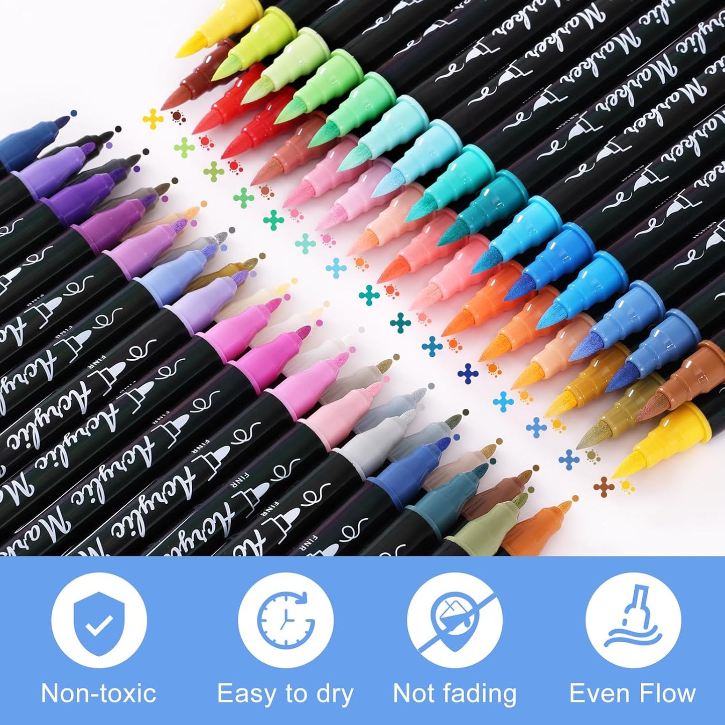 Acrylic Paint Pens Markers, 60 Colors Dual Tip Acrylic Paint Pens with Brush Tip and Fine Tip, Waterproof Markers for Rock Painting, Wood, Canvas, Stone, Glass, Ceramic,DIY Crafts Making Art Supplies