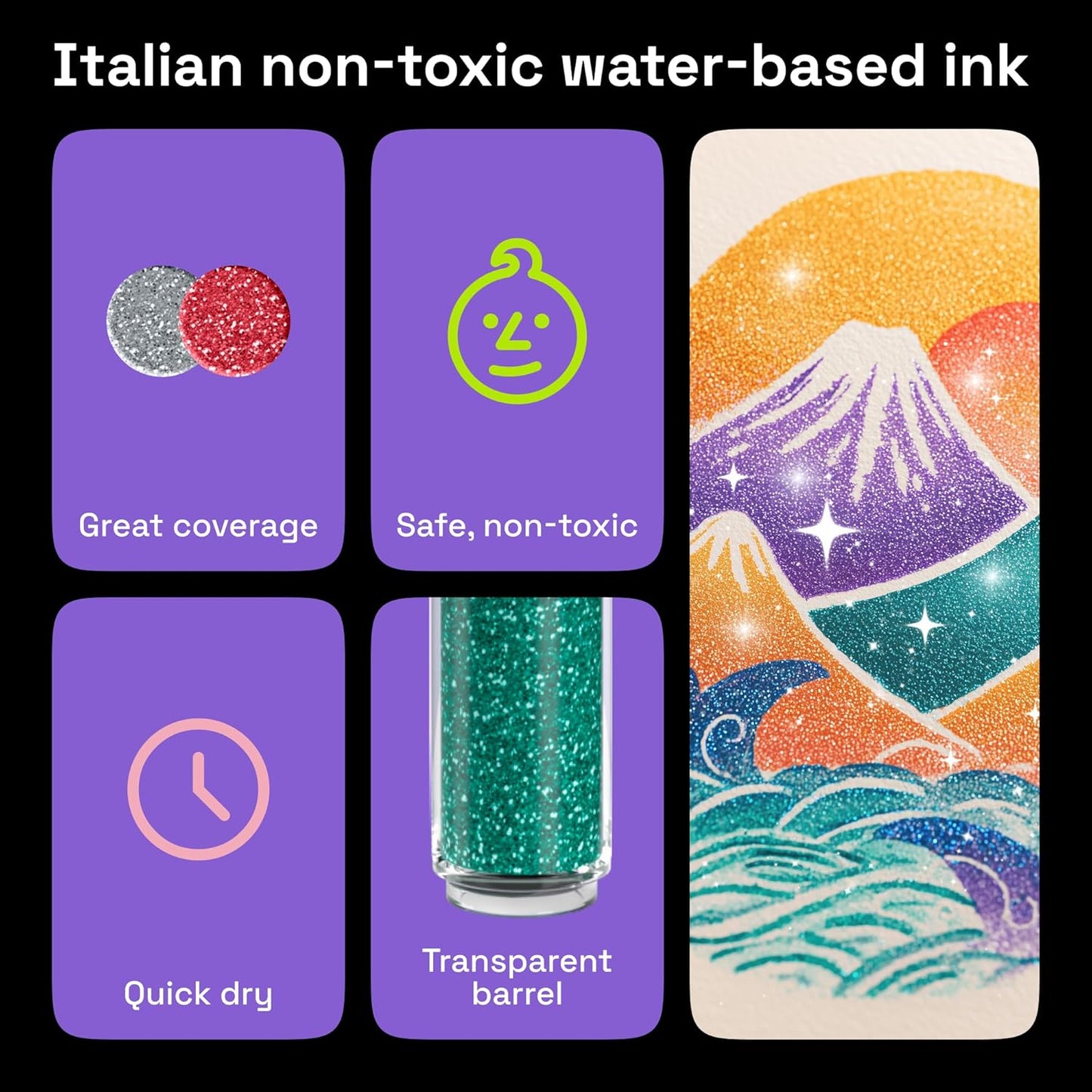 ARTISTRO 12 Glitter Paint Pens Sparkly and Shiny for Glass, Rock Painting, Ceramic, Wood, Fabric, Scrapbooking, DIY Craft Making, Coloring - Acrylic Paint Markers Extra-Fine Tip 0.7mm