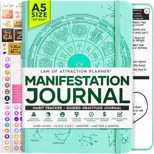 Manifestation Journal - 5 Minute Manifesting & Self Care Journal | 90-Day Undated Daily Planner for Positivity, Affirmations & Gratitude | Guided Mindfulness, Reflection | Vision Board + Stickers