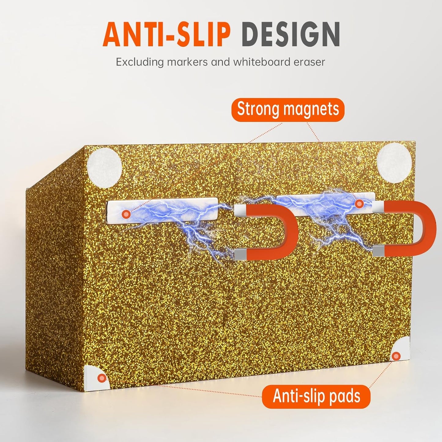 BEYGORM Magnetic Dry Erase Marker Holder for Whiteboard,Non-slip Acrylic Magnet Pen Holder for Fridge Refrigerator,Locker Organizer for Work,Locker Accessories,Pencil Cup for Desk(Gold)