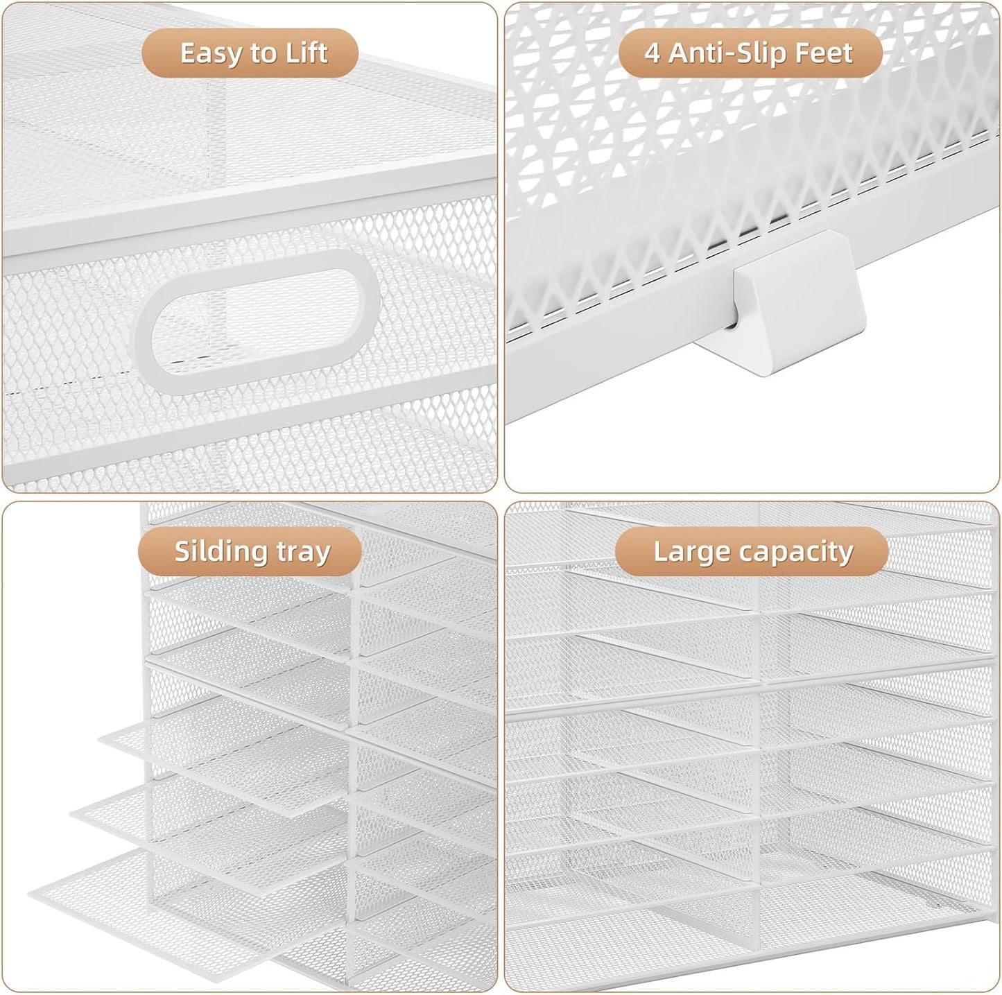 Marbrasse 8 Tier Desktop Literature Organizer, Mesh Paper Organizer Desk Organizers, File Sorter Mail Center Paper Storage Cabinet Classroom Keepers Mailbox for Office Home School, White