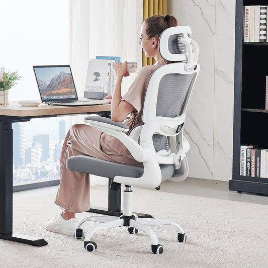 TRALT Office Chair Ergonomic Desk Chair, 330 LBS Home Mesh Office Desk Chairs with Wheels, Comfortable Gaming Chair, High Back Office Chair for Long Hours (White)
