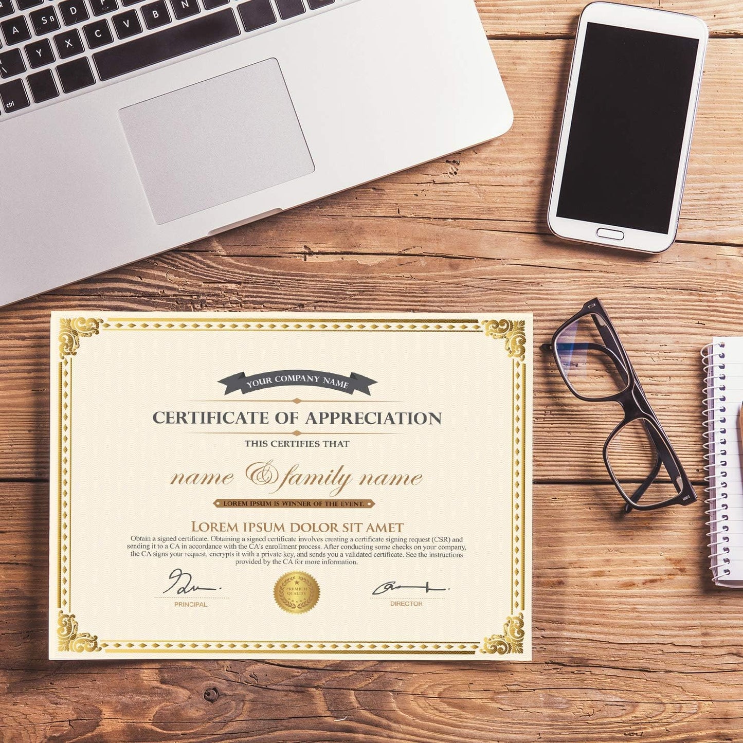 Chinco Certificate Paper Gold Foil Metallic Border Blank Award Certificate for Recognition Appreciation, Laser and Inkjet Printer Compatible, 11 x 8.5 Inches (120 Pieces)