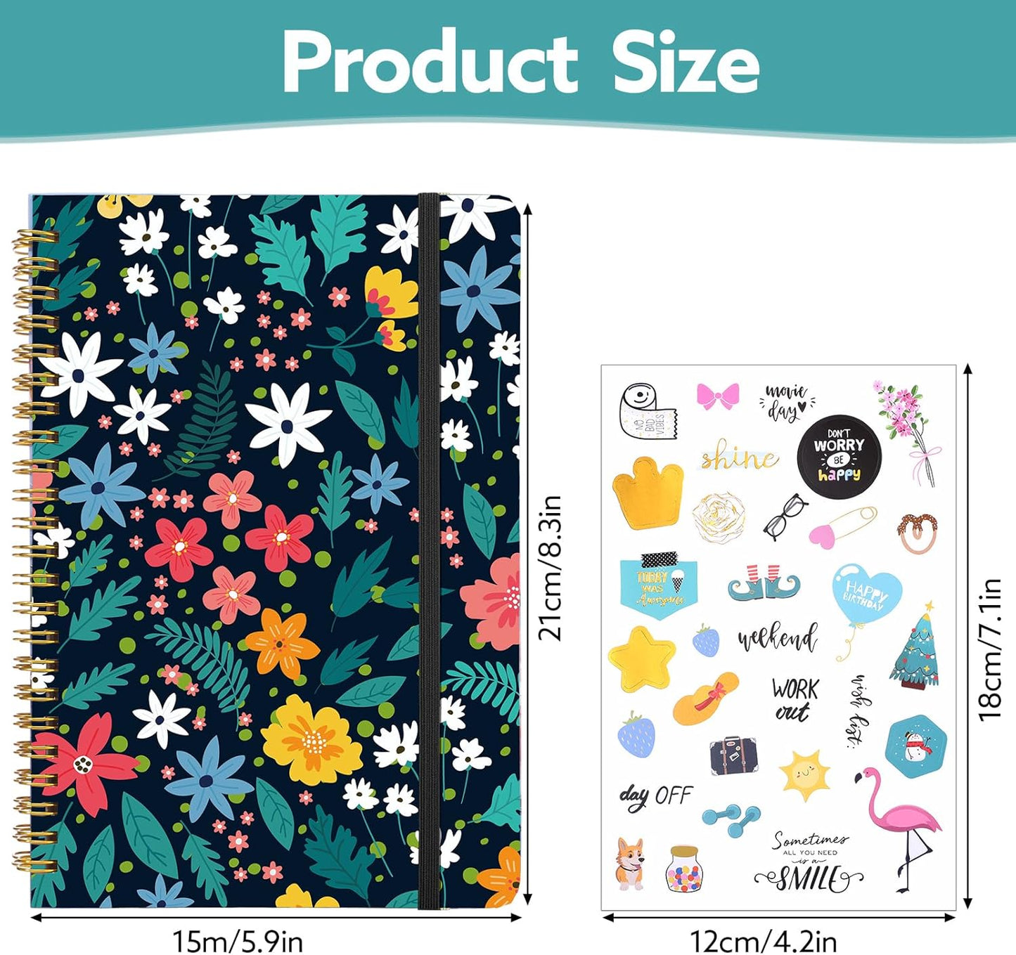 Lined Spiral Notebook, 140 Pages College Ruled Journal for Women A5 Journaling Notebooks for Work & Note Taking Perfect for Men Women Office Home School, 5.9" x 8.3" - Black Flower