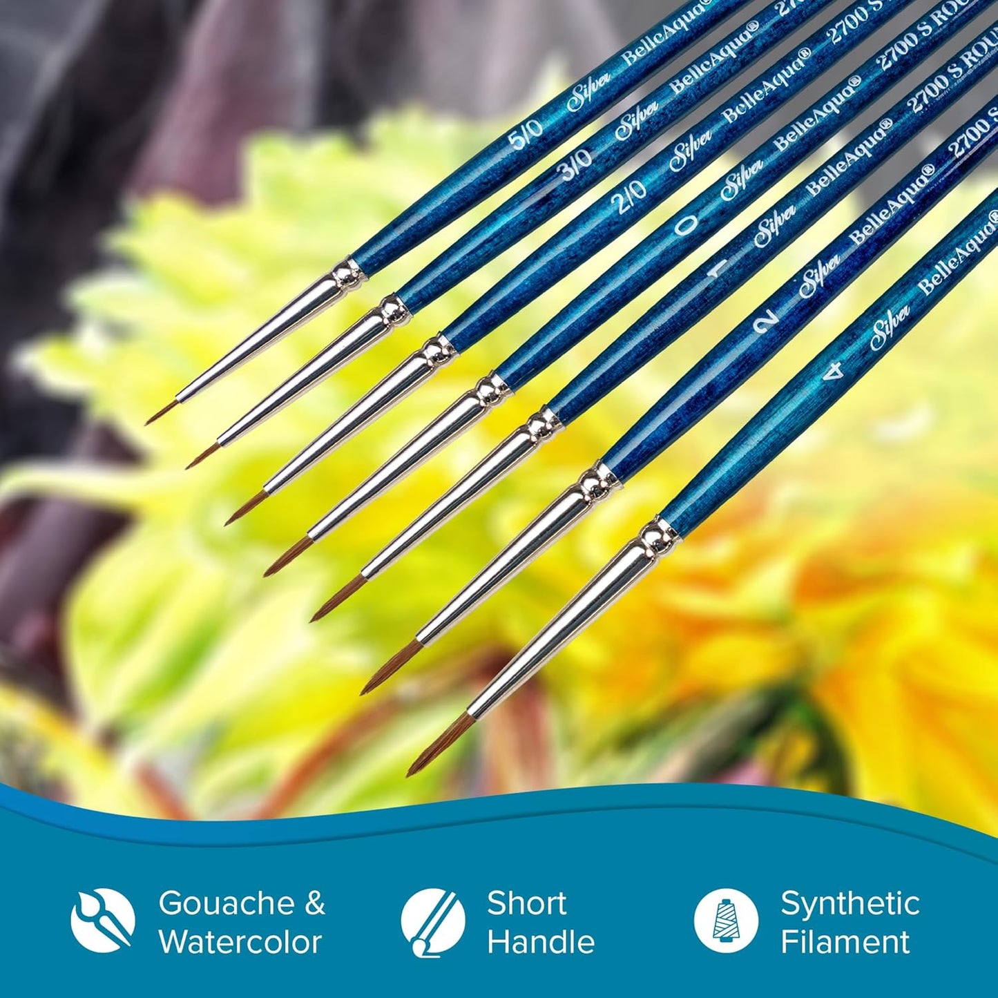 Silver Brush Limited BA-2701S BelleAqua Perfect Detail Watercolor Brush Set, 4pc Professional Premium Soft Synthetic Red Sable Round Paint Brush Set, Size 5/0, 3/0, 2/0, and 0 Round Artist Brushes