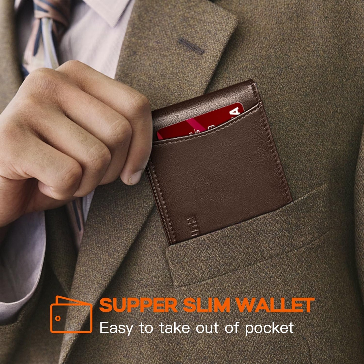 Slim Wallet for Men Genuine Leather RFID Blocking Bifold Minimalist Front Pocket Mens Wallet with Money Clip Thin Gift Box