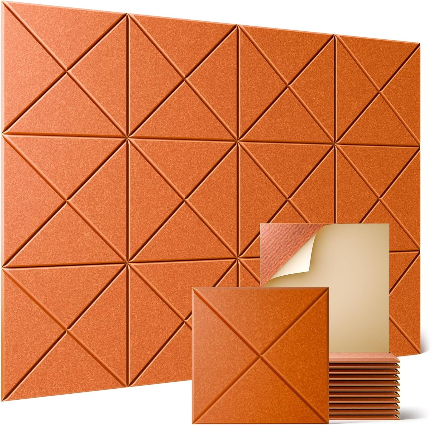 Sonicism 12 Pack X-Lined Acoustic Panels with Self-Adhesive, 12"X 12"X 0.4" Sound Proof Foam Panels, Decorative Soundproof Wall Panels, Sound Absorbing Tile for Home & Offices, Orange