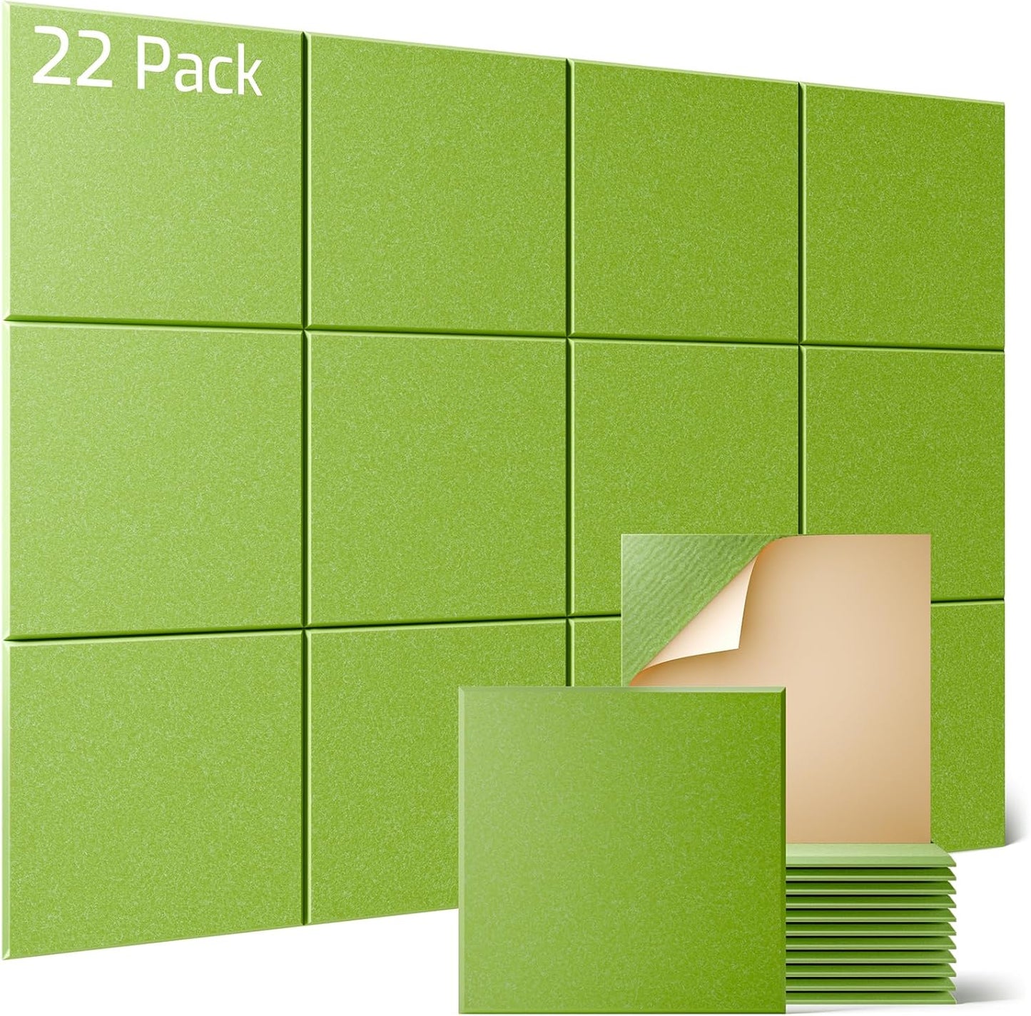 Sonicism 22 Pack Acoustic Wall Panels with Self-Adhesive, 12" X 12" X 0.4" Sound Proof Foam Panels, Decorative Soundproof Wall Panels, Sound Proof Absorbing Tiles for Home & Offices, Light Green