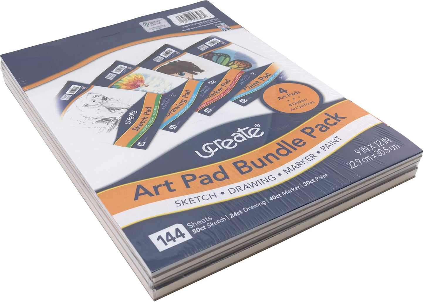 UCreate Art Paper Set of 4, White, 9" x 12", 4 Pads, Drawing, Sketch, Paint, Marker (Pack of 2)