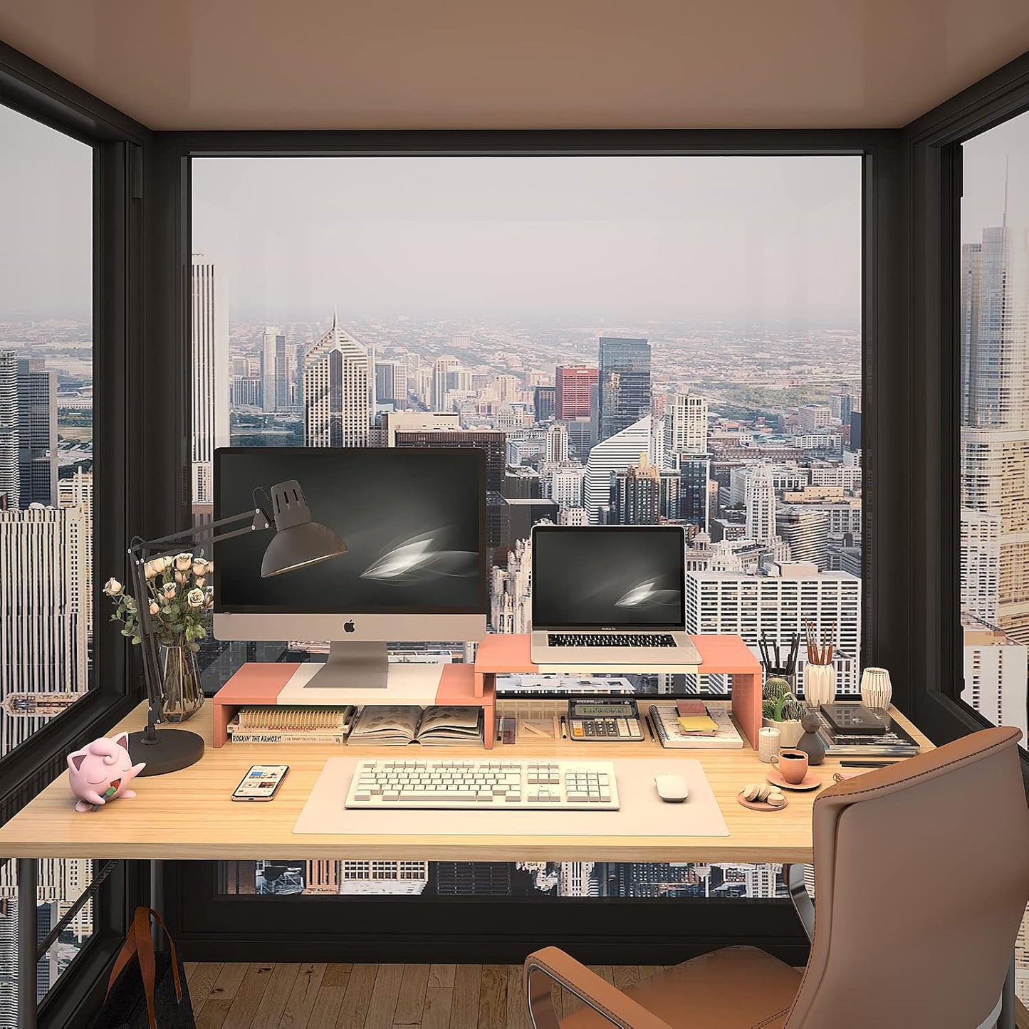 WESTREE Dual Monitor Stand - Monitor Stand Riser - 2 Shelf Computer Monitor Stand with Adjustable Length and Angle, Monitor Stands for 2 Monitors, Desktop Organizer Stand for PC, Computer, Laptop