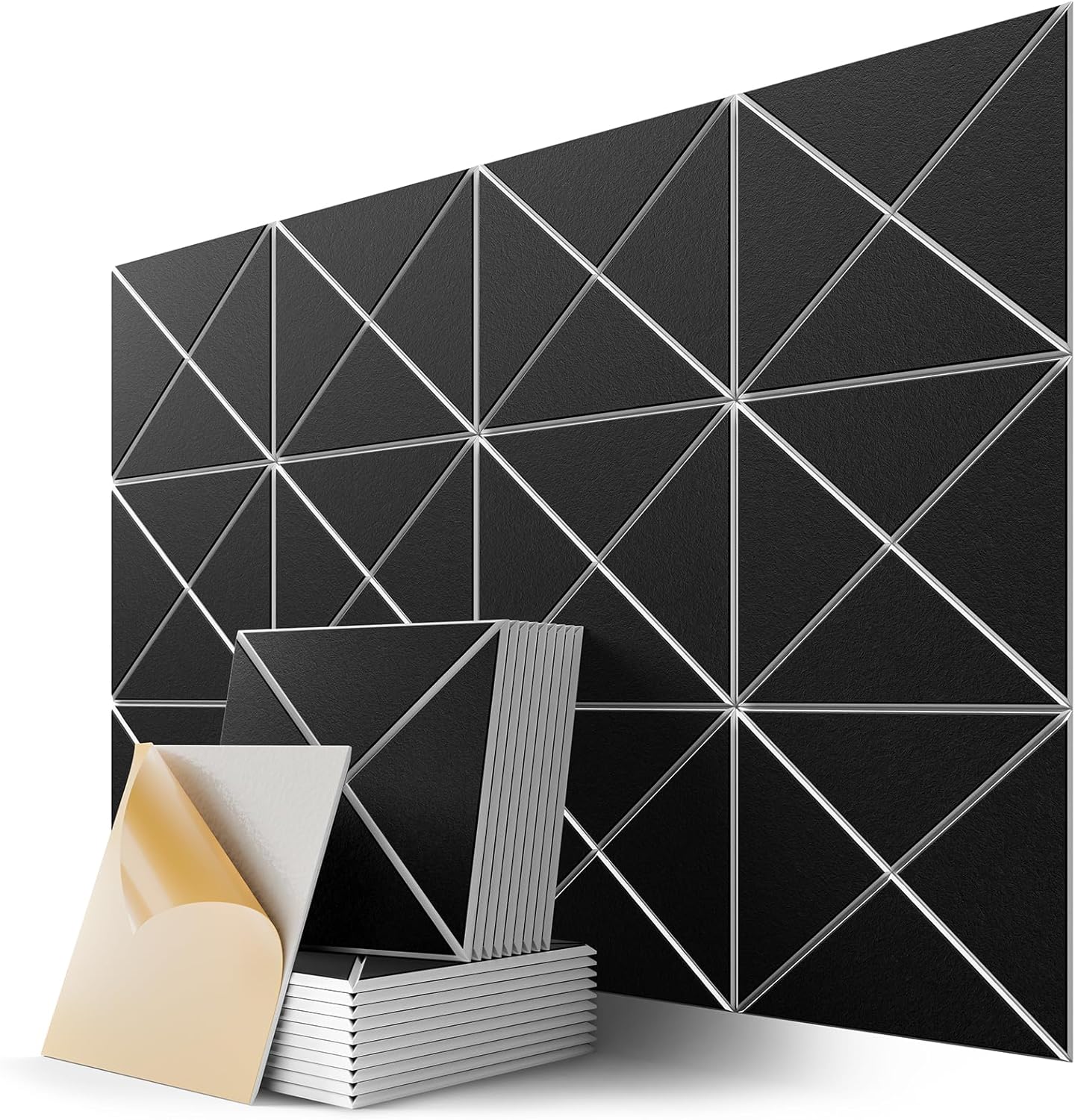 22 Pack X-Line Design Acoustic Panels, 12" X 12" X 0.4" Self-Adhesive Sound Proof Foam Panels for Walls, Soundproof Wall Panels for Home & Office (Black on White)