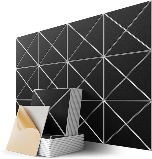 22 Pack X-Line Design Acoustic Panels, 12" X 12" X 0.4" Self-Adhesive Sound Proof Foam Panels for Walls, Soundproof Wall Panels for Home & Office (Black on White)