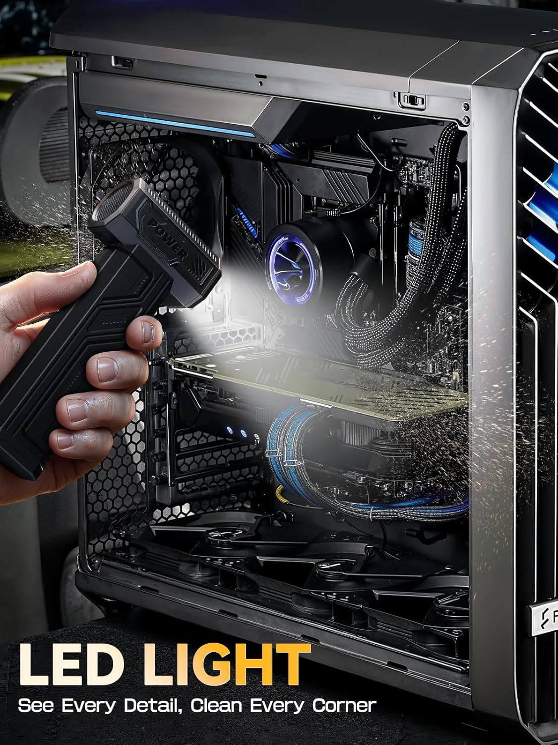 Electric Air Duster, 300000RPM 4-Gear Adjustable Compressed Air Duster with Light, Rechargeable Brushless Motor Air Blower for Keyboard, PC, Car, and Home Cleaning Reusable Replaces Compressed Air Can