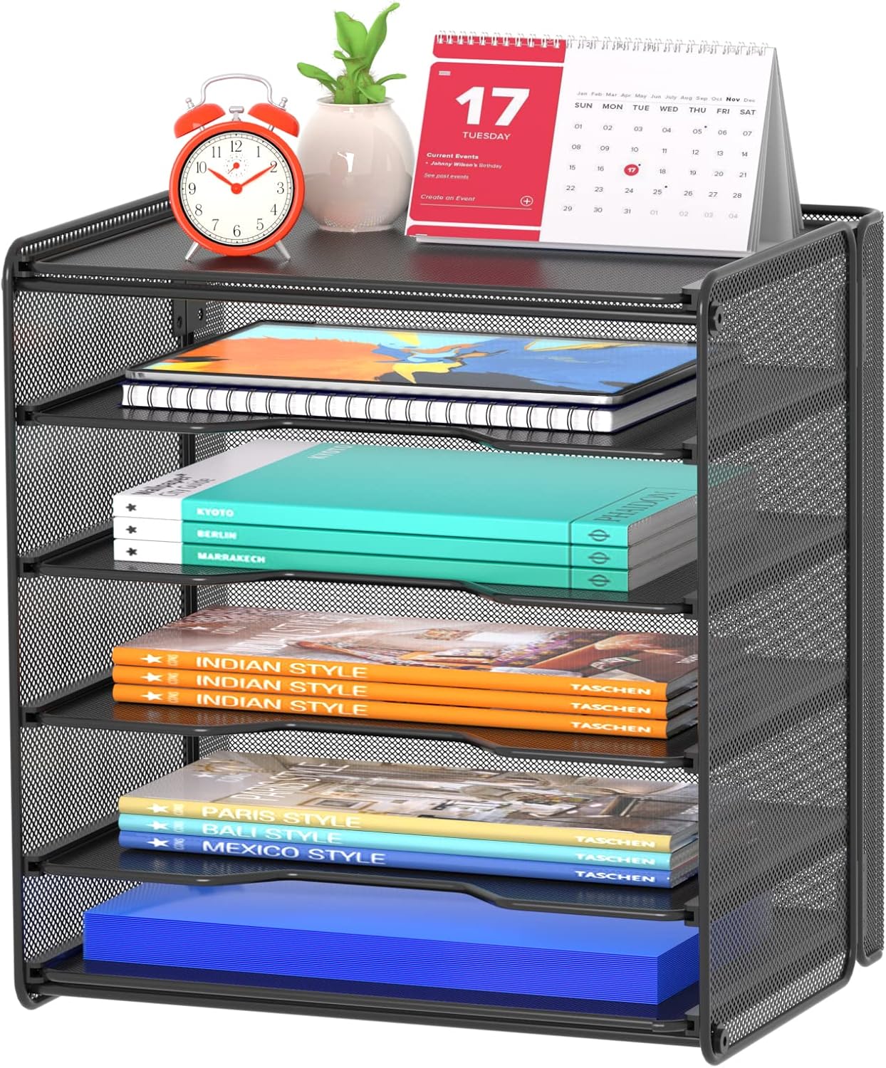 Samstar Letter Tray Paper Organizer, Mesh Desk File Organizer with 5 Tier Shelves and Sorter, Black