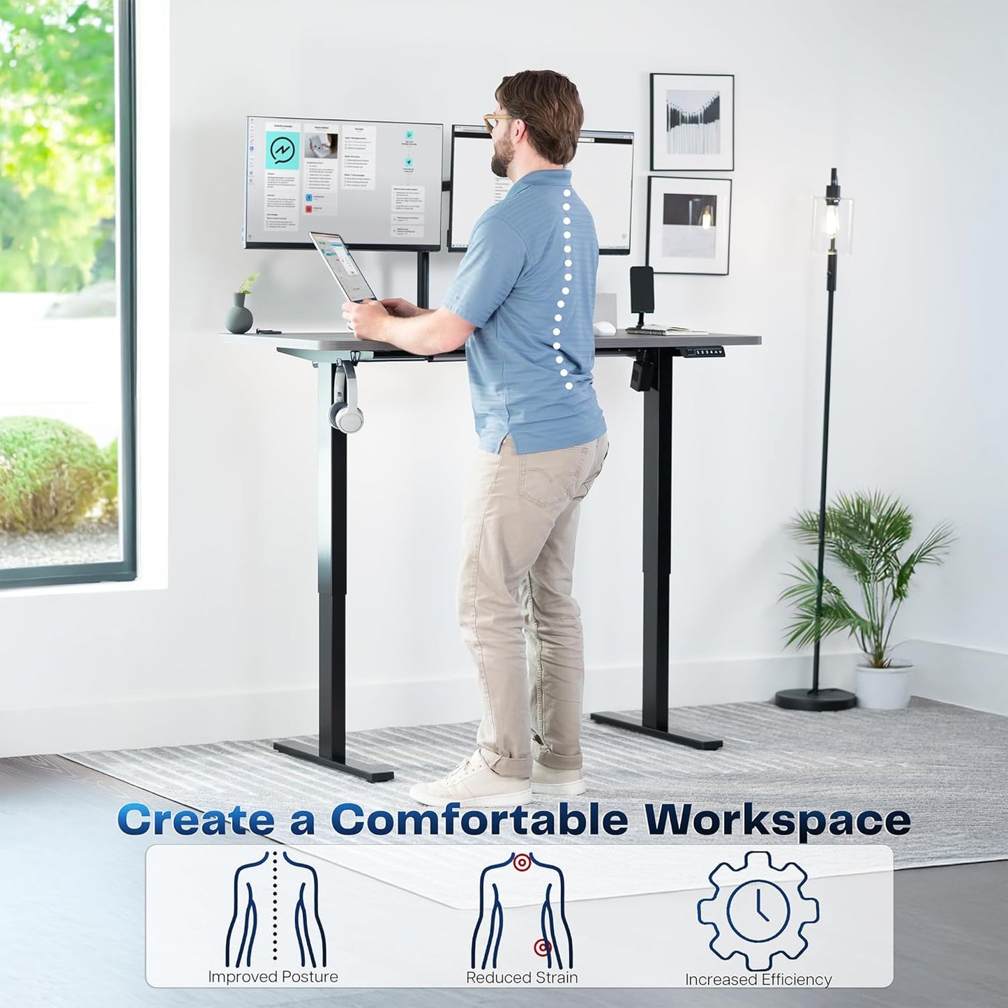 VIVO Electric 55 x 28 in Standing Desk, Memory Height Adjustment, 1B Series, One-Piece Dark Gray Top, Black Frame, DESK-KIT-1B55G