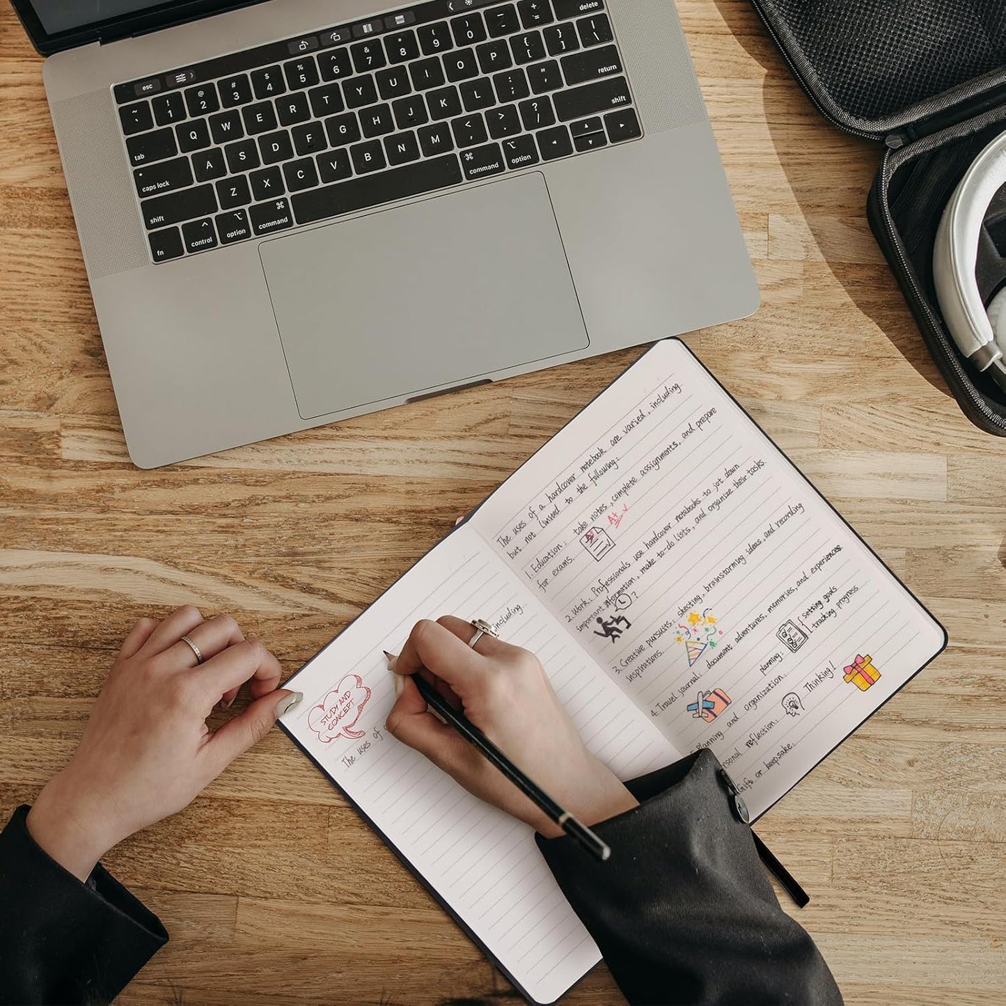 Comix Lined Journal Notebook for Women Men, Journaling Notebooks for Office School Home, 240 Pages, 5.5" x 8.3", College Ruled, A5, Hardcover, Black