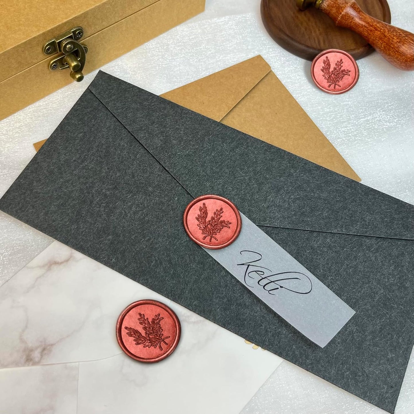 100Pcs Wax Seal Stickers Handmade Envelope Seals Self Adhesive Wax Stickers for Wedding Party Invitations, Envelope, Gift Wrap, Christmas(Rosemary Style, Red)