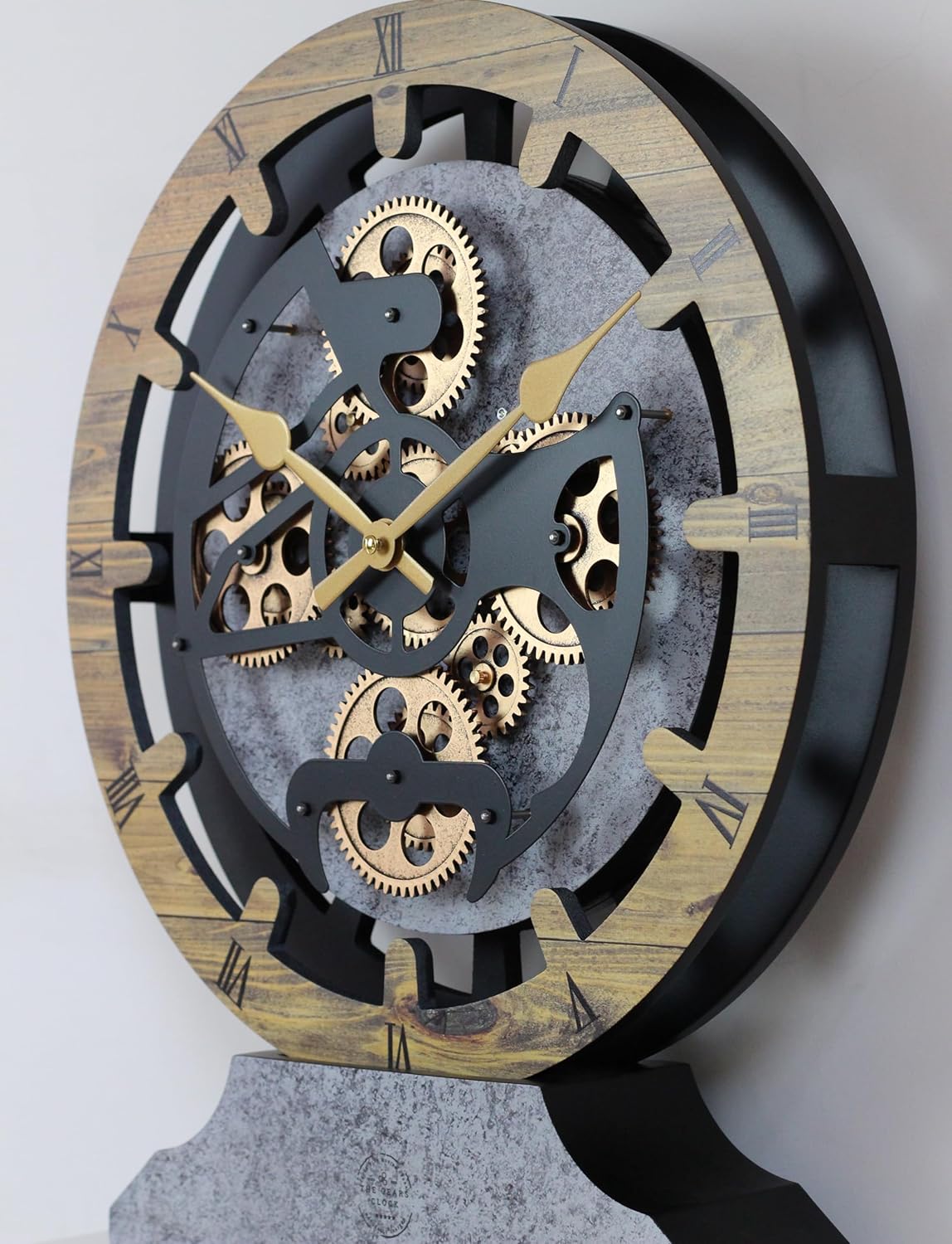 The Gears Clock 16 inches Wall Clock with Real Moving Gears Convertible into a Big Mantel Clock (Wood & Stone)